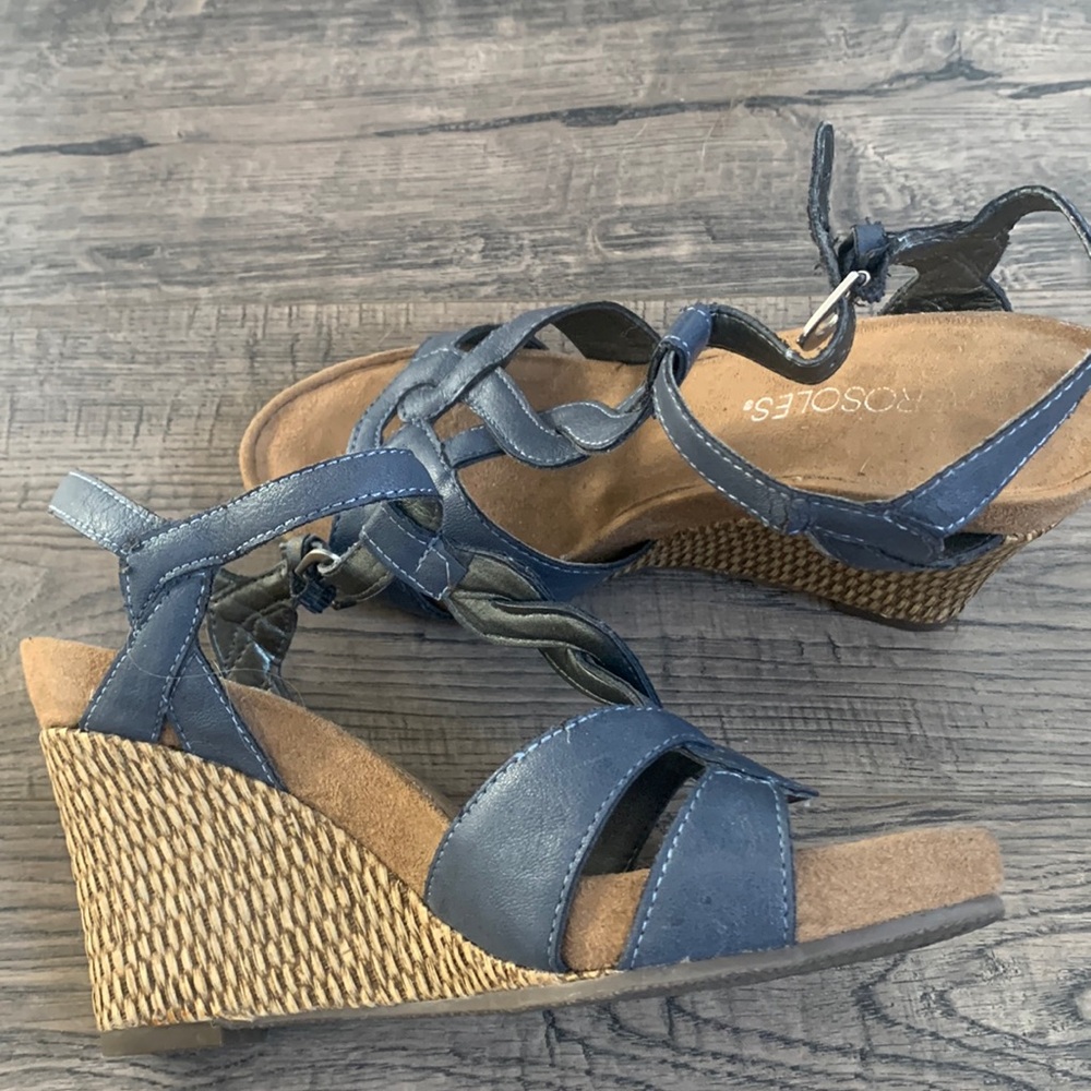 Blue wedge sandals by Aerosoles